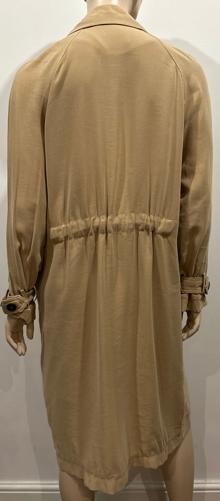 ZARA Women's Beige Lightweight Collared Open Front Mac Trench Over Coat S