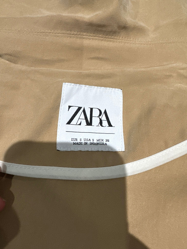ZARA Women's Beige Lightweight Collared Open Front Mac Trench Over Coat S