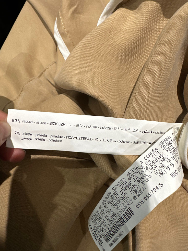 ZARA Women's Beige Lightweight Collared Open Front Mac Trench Over Coat S