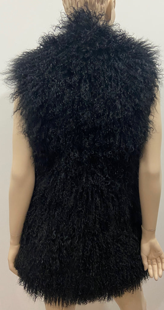 MICHAEL MICHAEL KORS Black Mongolian Lamb Fur Sleeveless Lined Gilet Jacket S