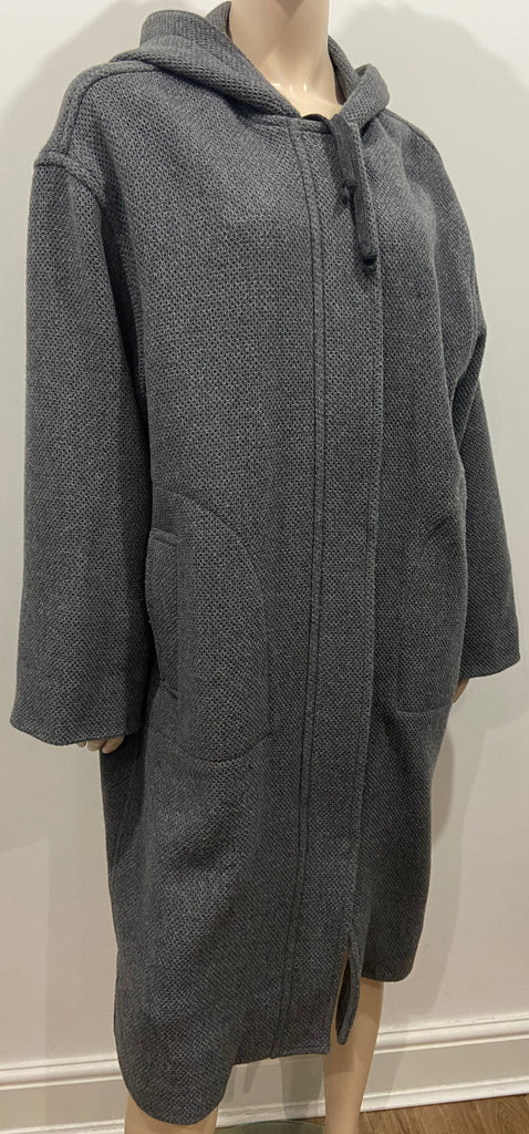 TOPSHOP BOUTIQUE Grey 100% Wool Drawstring Hooded Long Sleeve Jacket Coat UK 6