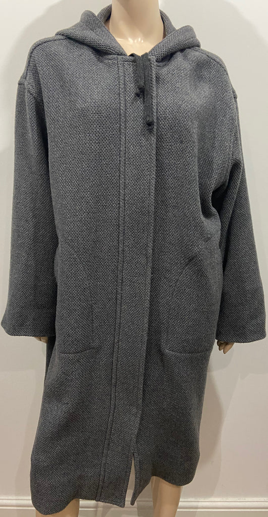 TOPSHOP BOUTIQUE Grey 100% Wool Drawstring Hooded Long Sleeve Jacket Coat UK 6