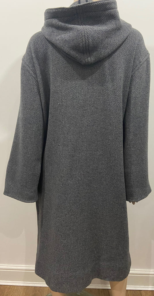 TOPSHOP BOUTIQUE Grey 100% Wool Drawstring Hooded Long Sleeve Jacket Coat UK 6