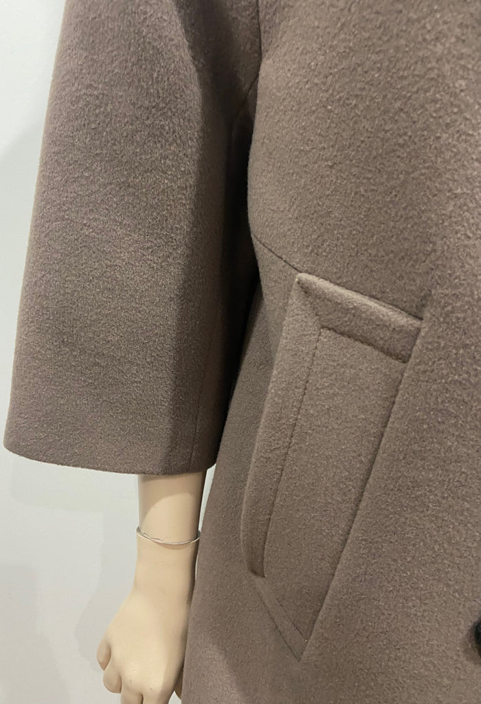 WHISTLES Brown New Wool Blend Double Breasted Lined Trench Jacket Coat UK8 EU36