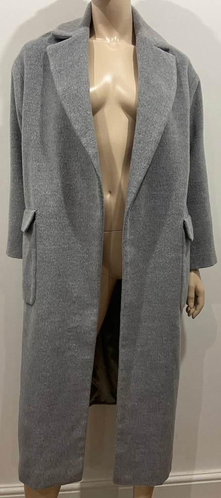 TOPSHOP Grey Collared Long Sleeve Open Front Long Length Trench Coat UK UK6 EU34