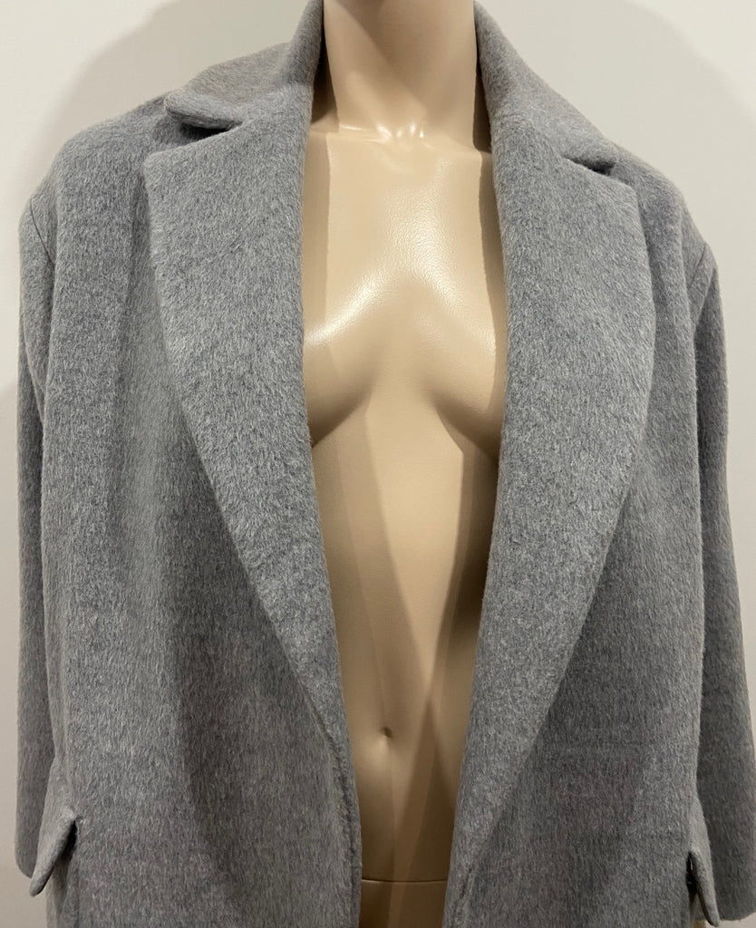 TOPSHOP Grey Collared Long Sleeve Open Front Long Length Trench Coat UK UK6 EU34