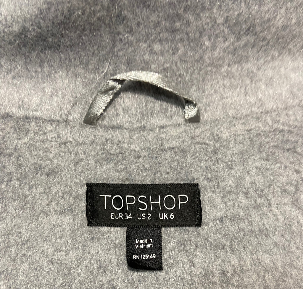 TOPSHOP Grey Collared Long Sleeve Open Front Long Length Trench Coat UK UK6 EU34