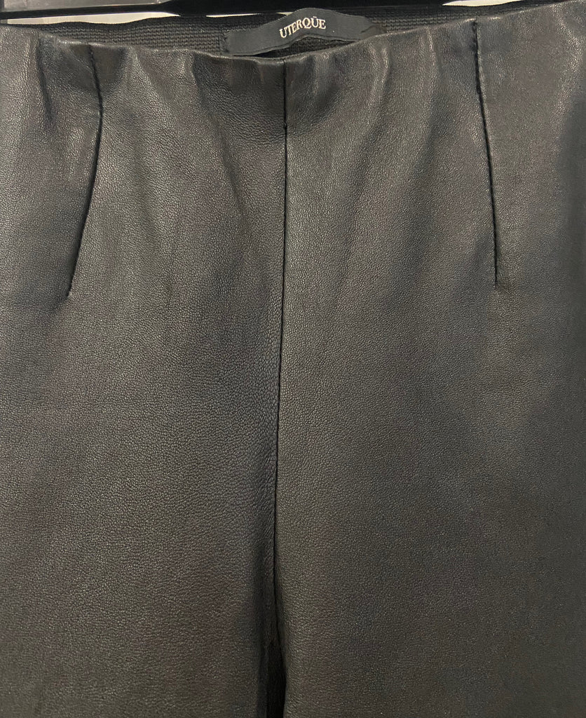 UTERQUE Women's Black Genuine Leather Skinny Slim Fit Leggings Trousers XS 24