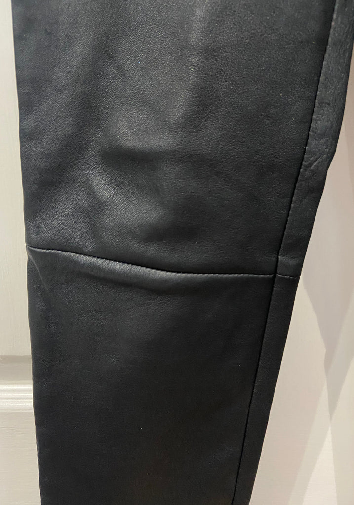 UTERQUE Women's Black Genuine Leather Skinny Slim Fit Leggings Trousers XS 24