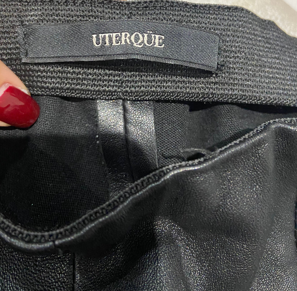 UTERQUE Women's Black Genuine Leather Skinny Slim Fit Leggings Trousers XS 24