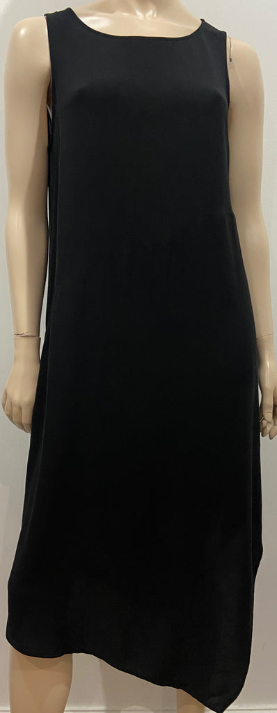 EILEEN FISHER Women's Black Silk Round Neck Sleeveless Long Length Midi Dress S