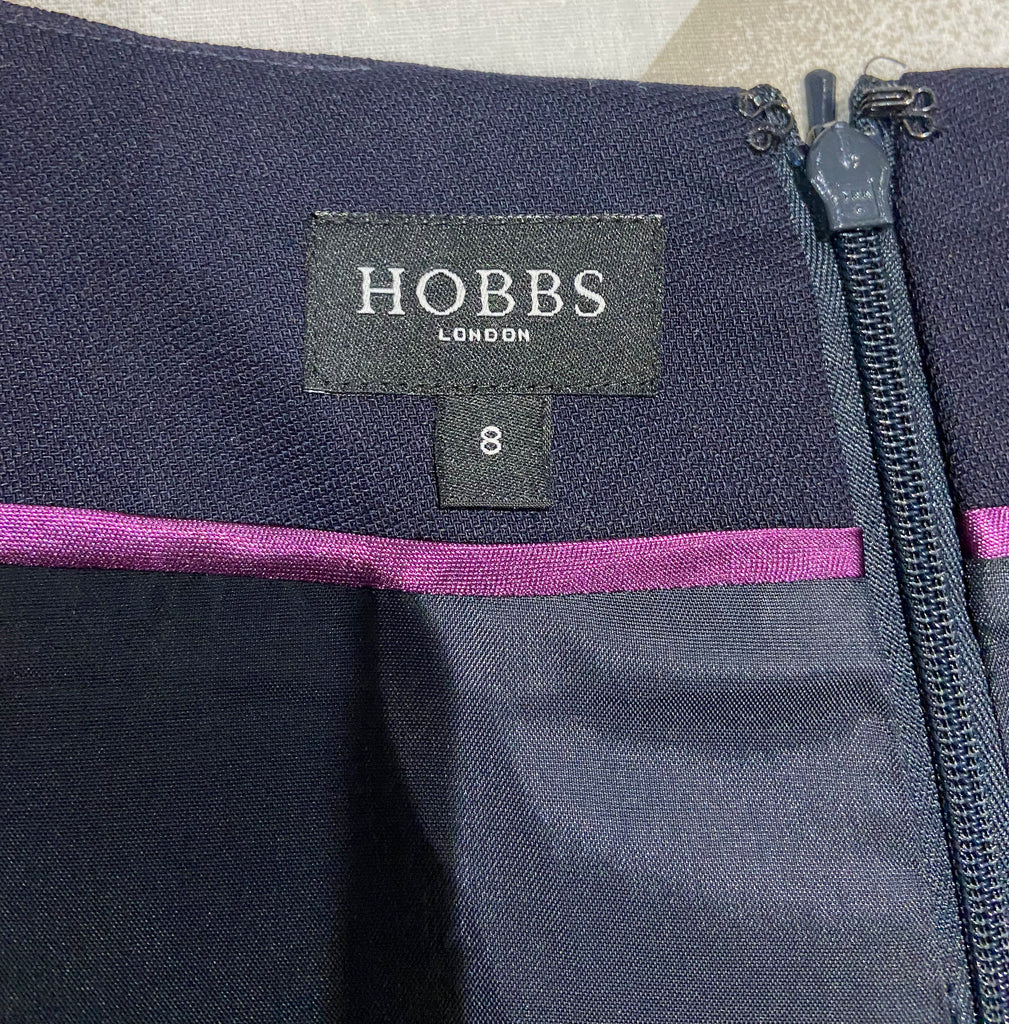 HOBBS Navy Blue Wool V Neck Short Cap Sleeve Short Length Lined Pencil Dress UK8