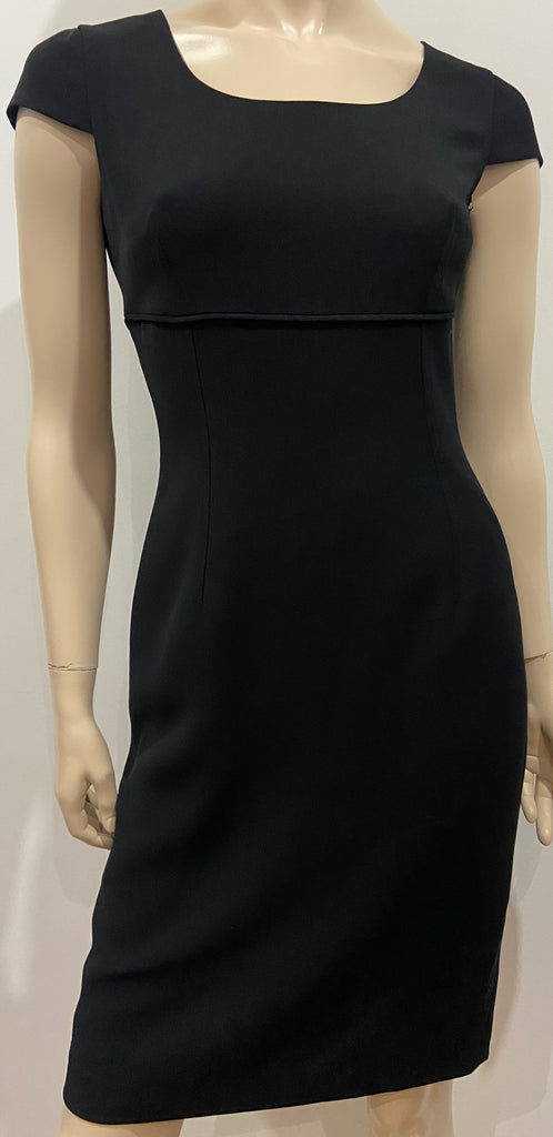 HOBBS Black Round Neck Short Cap Sleeve Short Length Lined Wiggle Pencil Dress 8
