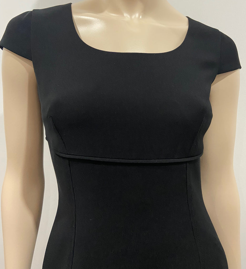 HOBBS Black Round Neck Short Cap Sleeve Short Length Lined Wiggle Pencil Dress 8