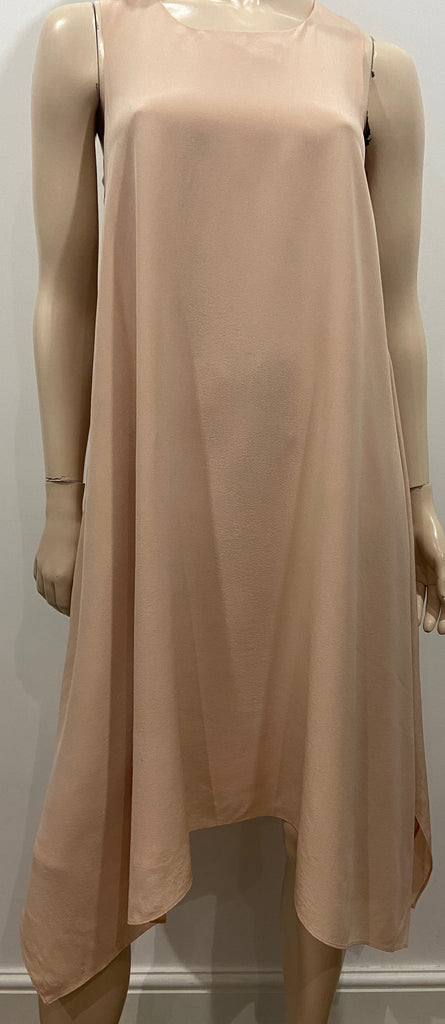 EILEEN FISHER Pale Pink Silk Round Neck Sleeveless Asymmetric Hem Midi Dress XS