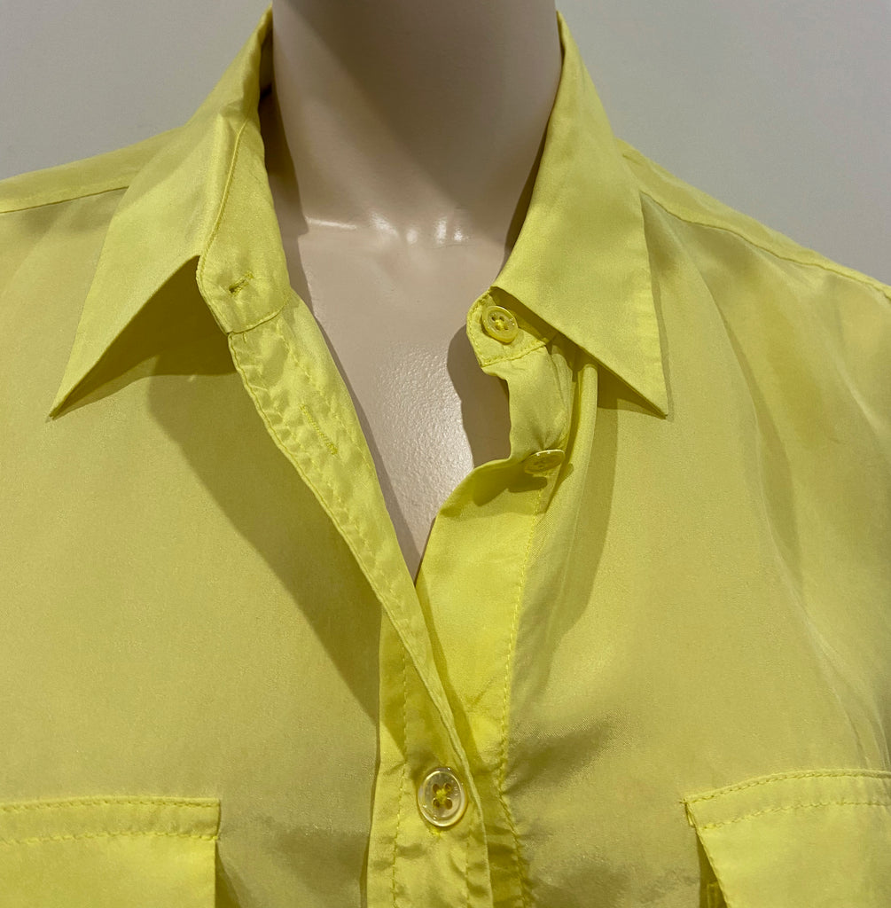 EQUIPMENT FEMME Yellow 100% Silk Collared Short Sleeve Cropped Blouse Shirt S/P