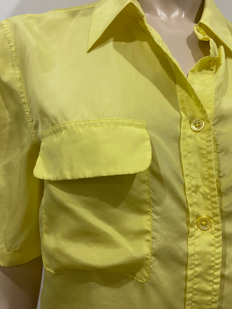 EQUIPMENT FEMME Yellow 100% Silk Collared Short Sleeve Cropped Blouse Shirt S/P