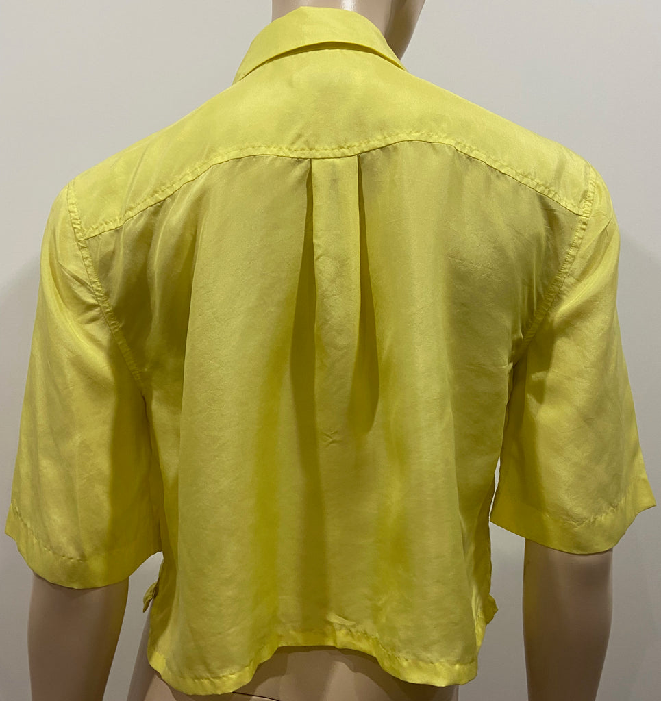 EQUIPMENT FEMME Yellow 100% Silk Collared Short Sleeve Cropped Blouse Shirt S/P