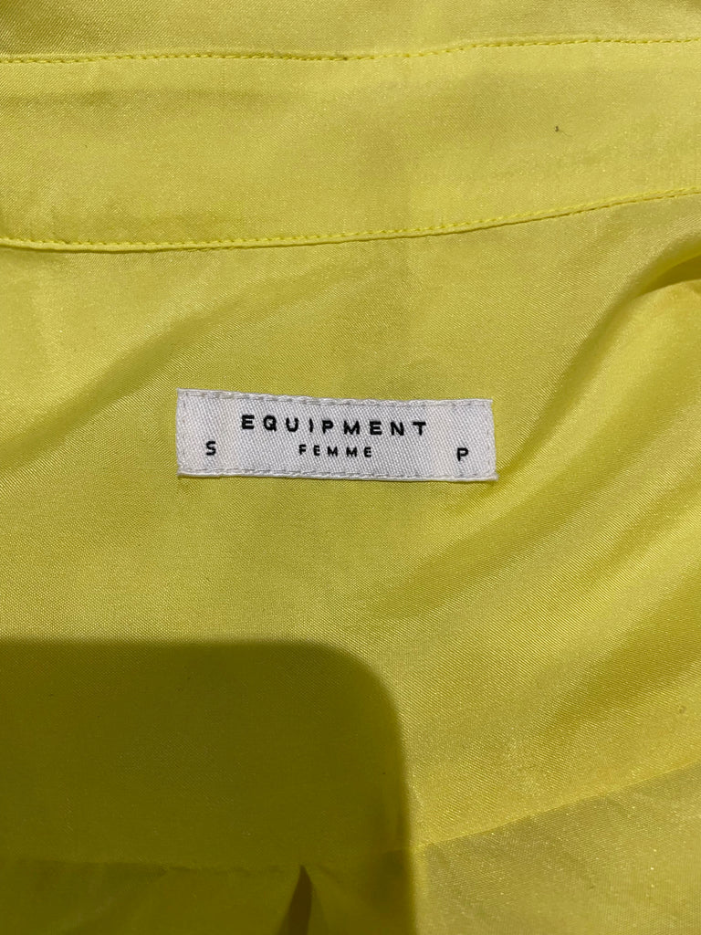 EQUIPMENT FEMME Yellow 100% Silk Collared Short Sleeve Cropped Blouse Shirt S/P