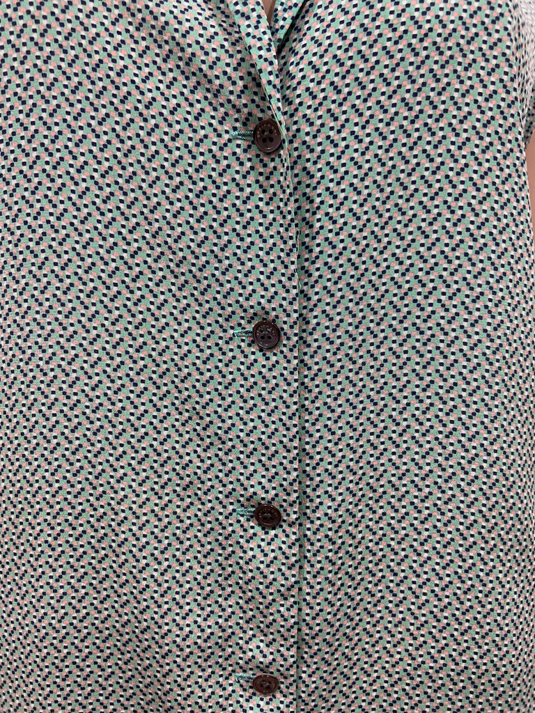 EQUIPMENT FEMME Green Multi Colour Silk Collared V-Neck Sleeveless Blouse Shirt