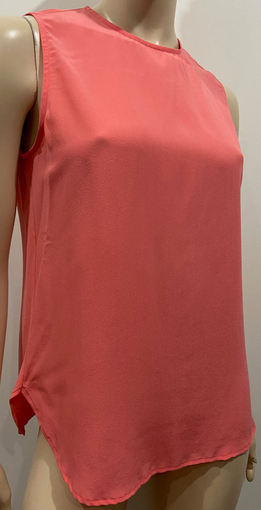 EQUIPMENT FEMME Coral Pink 100% Silk Round Neck Sleeveless Cami Blouse Top S/P