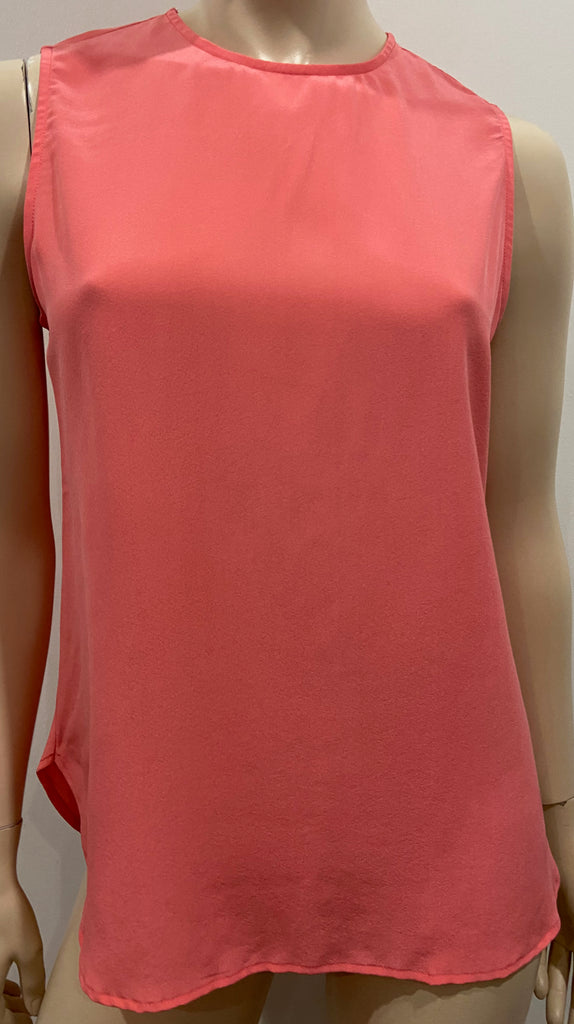 EQUIPMENT FEMME Coral Pink 100% Silk Round Neck Sleeveless Cami Blouse Top S/P