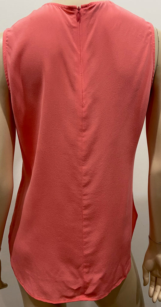 EQUIPMENT FEMME Coral Pink 100% Silk Round Neck Sleeveless Cami Blouse Top S/P