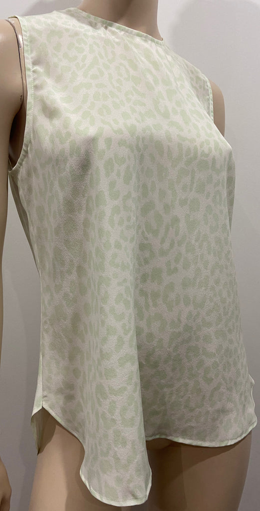 EQUIPMENT FEMME Cream & Green Silk Round Neck Sleeveless Cami Blouse Top S/P