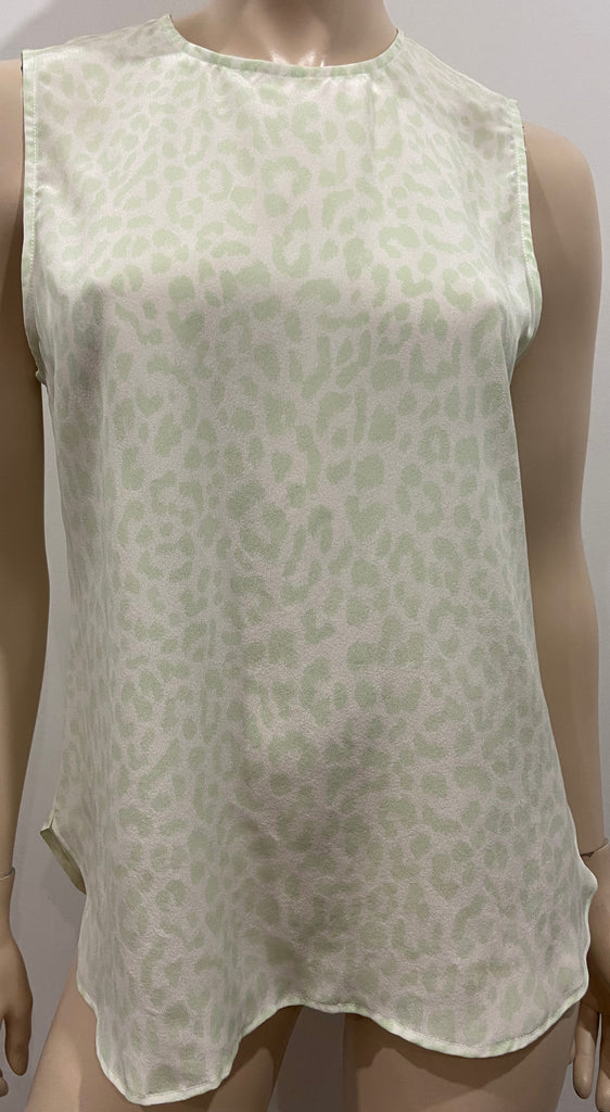 EQUIPMENT FEMME Cream & Green Silk Round Neck Sleeveless Cami Blouse Top S/P