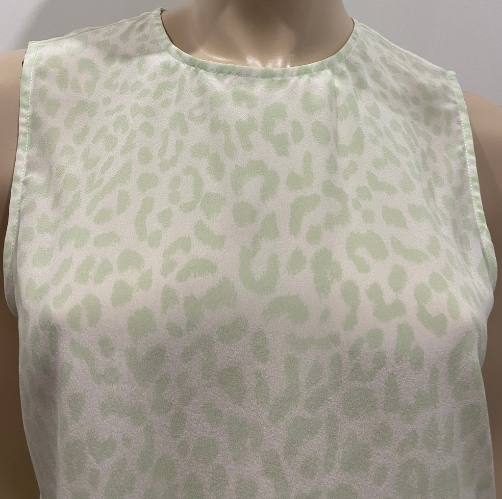 EQUIPMENT FEMME Cream & Green Silk Round Neck Sleeveless Cami Blouse Top S/P