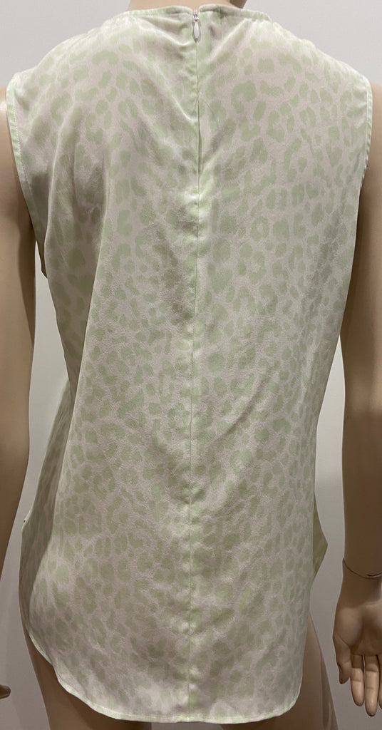 EQUIPMENT FEMME Cream & Green Silk Round Neck Sleeveless Cami Blouse Top S/P