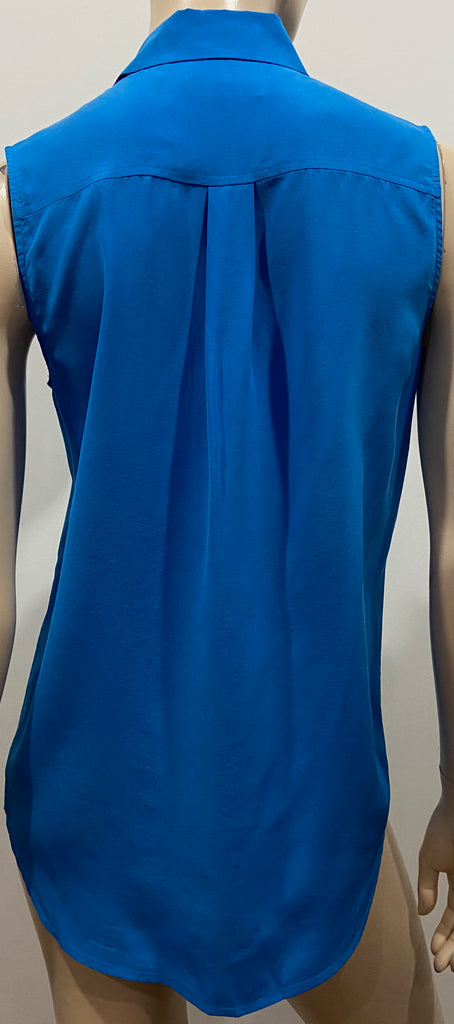 EQUIPMENT FEMME Royal Blue 100% Silk Collared Sleeveless Blouse Shirt Top S/P