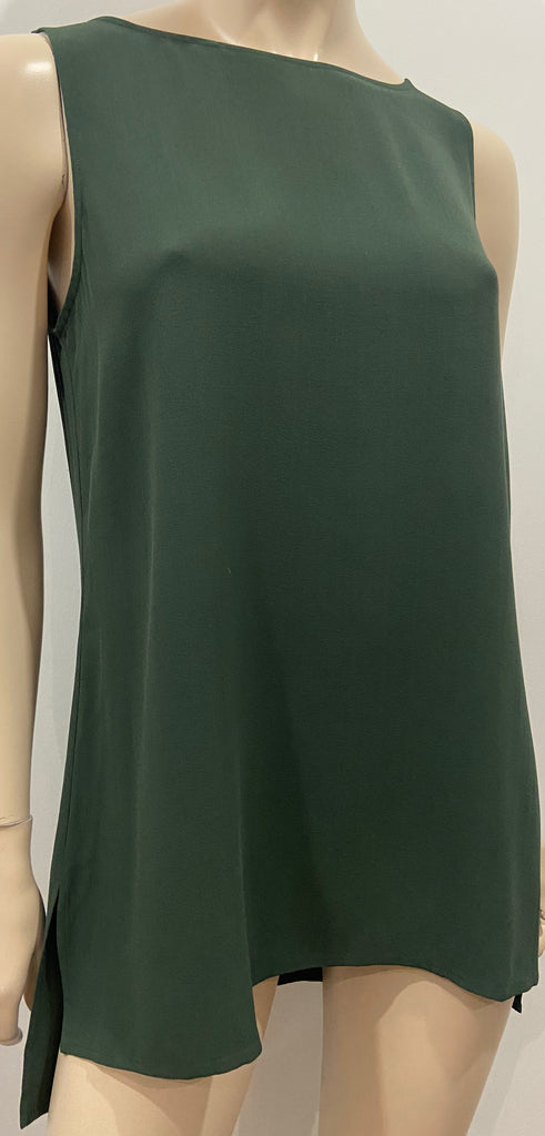 EILEEN FISHER Green 100% Silk Round Neck Sleeveless Camisole Vest Blouse Top XS