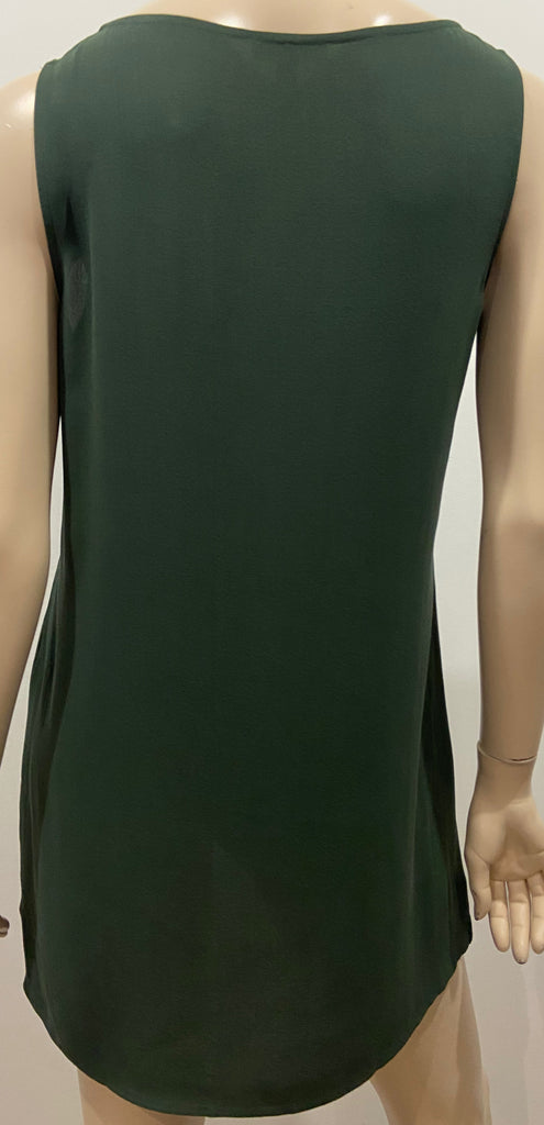 EILEEN FISHER Green 100% Silk Round Neck Sleeveless Camisole Vest Blouse Top XS
