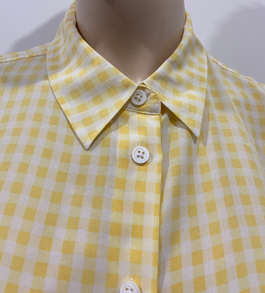 EQUIPMENT FEMME Yellow & Cream Check Silk Collared Sleeveless Blouse Shirt Top S/P