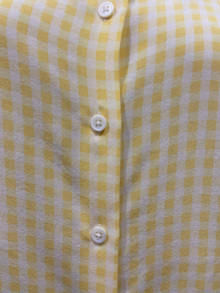 EQUIPMENT FEMME Yellow & Cream Check Silk Collared Sleeveless Blouse Shirt Top S/P