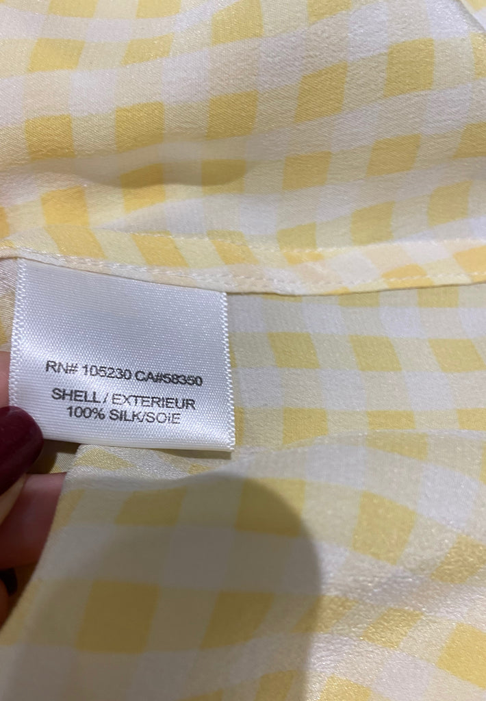 EQUIPMENT FEMME Yellow & Cream Check Silk Collared Sleeveless Blouse Shirt Top S/P