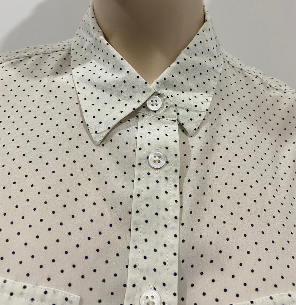 EQUIPMENT FEMME Cream & Black Silk Collared Polka Dot Sleeveless Blouse Top S/P