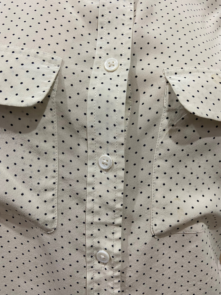 EQUIPMENT FEMME Cream & Black Silk Collared Polka Dot Sleeveless Blouse Top S/P