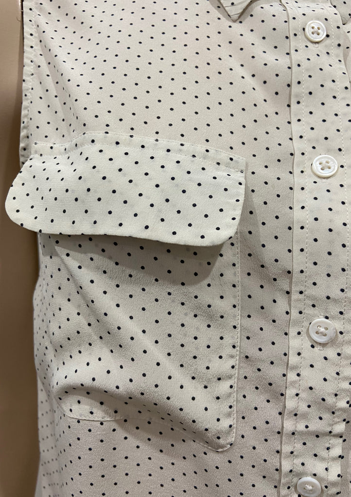 EQUIPMENT FEMME Cream & Black Silk Collared Polka Dot Sleeveless Blouse Top S/P