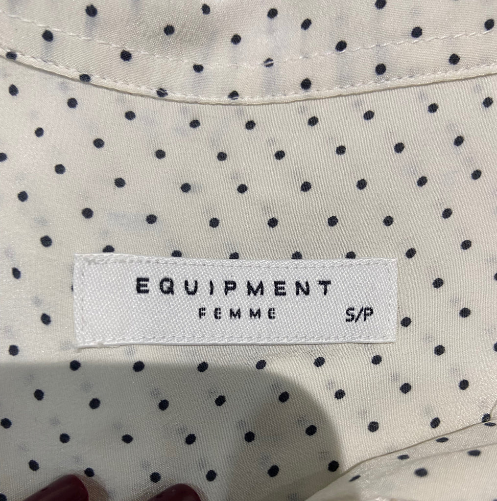 EQUIPMENT FEMME Cream & Black Silk Collared Polka Dot Sleeveless Blouse Top S/P