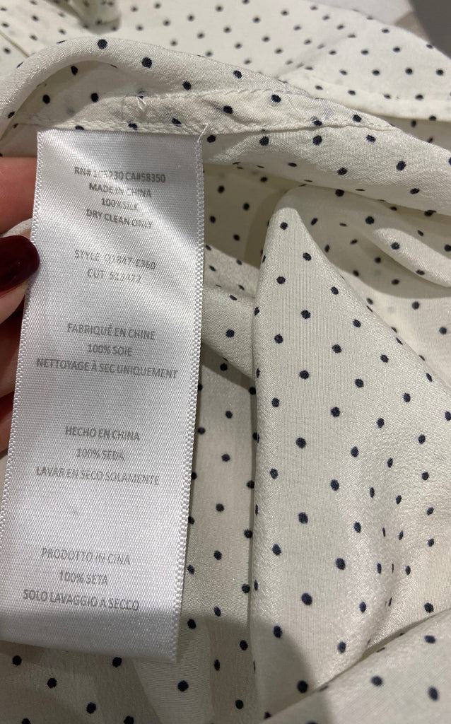 EQUIPMENT FEMME Cream & Black Silk Collared Polka Dot Sleeveless Blouse Top S/P