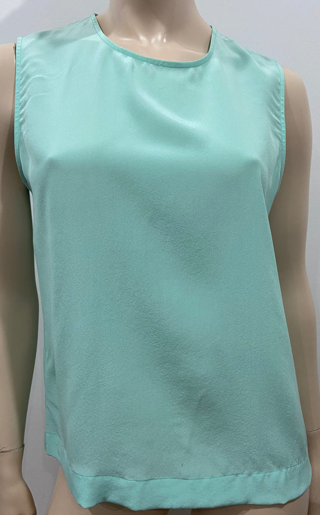 EQUIPMENT FEMME Aqua Green Silk Round Neck Sleeveless Camisole Blouse Top S