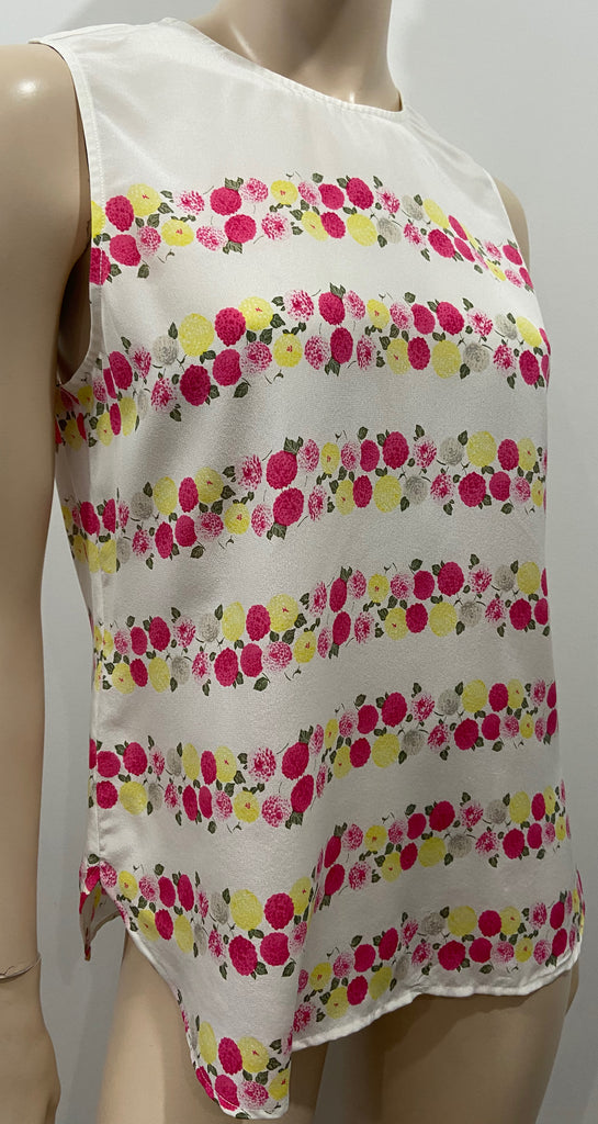 EQUIPMENT FEMME White Multi Colour Floral Silk Round Neck Sleeveless Cami Top S