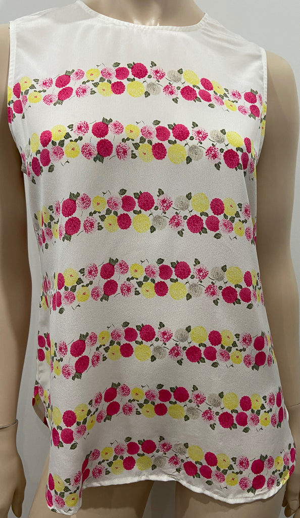 EQUIPMENT FEMME White Multi Colour Floral Silk Round Neck Sleeveless Cami Top S