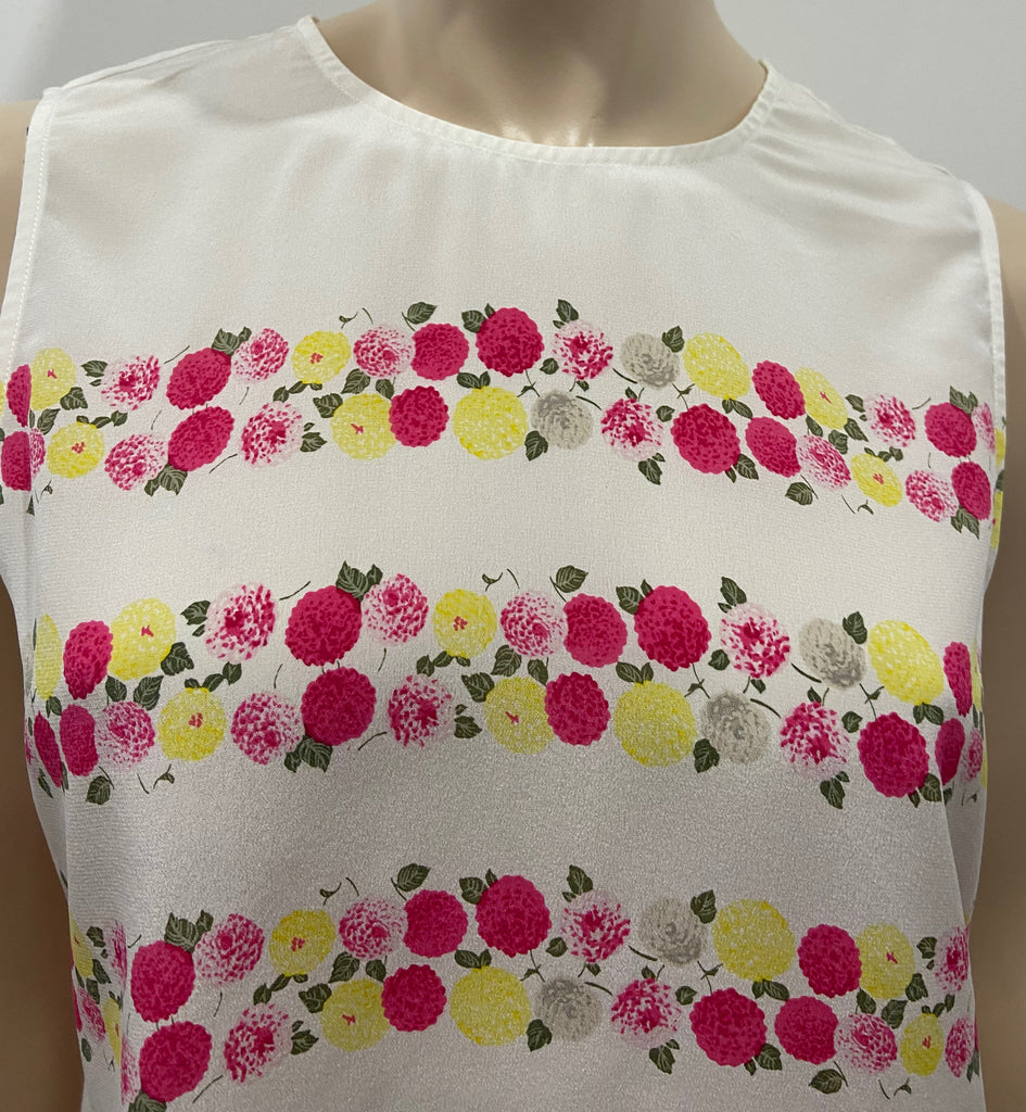 EQUIPMENT FEMME White Multi Colour Floral Silk Round Neck Sleeveless Cami Top S