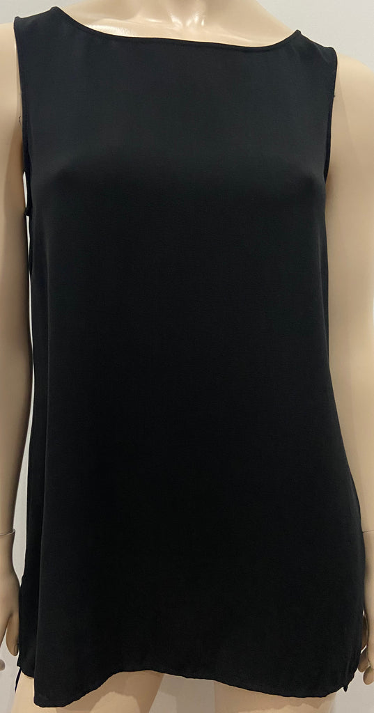 EILEEN FISHER Black 100% Silk Round Neck Sleeveless Camisole Vest Blouse Top XS