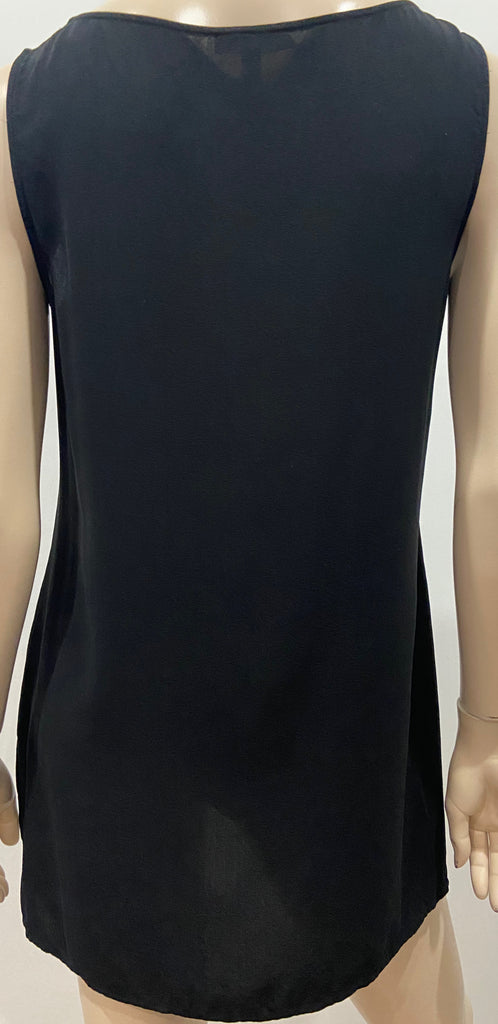 EILEEN FISHER Black 100% Silk Round Neck Sleeveless Camisole Vest Blouse Top XS