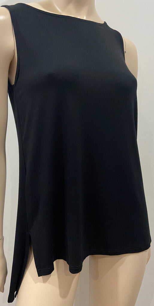 EILEEN FISHER Black Jersey Stretch Round Neck Sleeveless Camisole Vest Tank Top