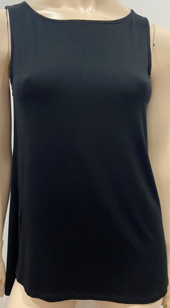 EILEEN FISHER Black Jersey Stretch Round Neck Sleeveless Camisole Vest Tank Top